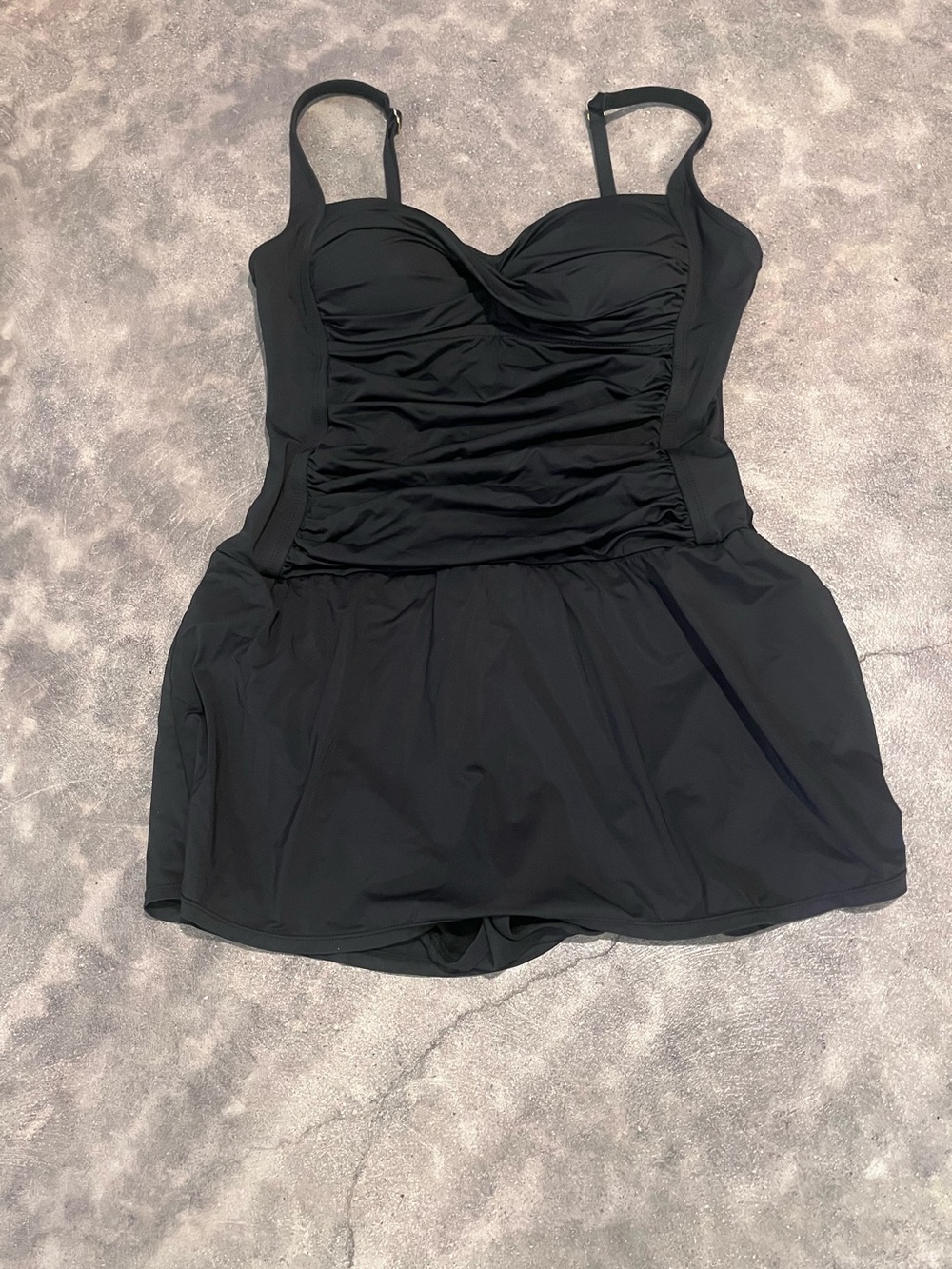 Black Ruched Swimdress with Skirted Bottom
